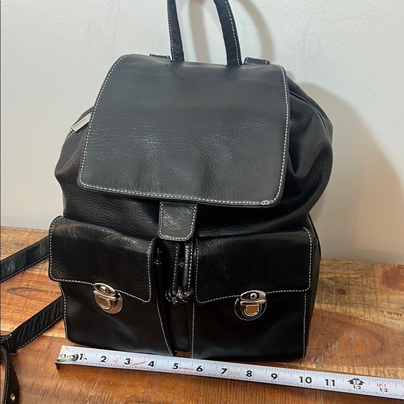 Perlina Black Buttery Smooth Pebbled Leather Backpack - Picture 13 of 14